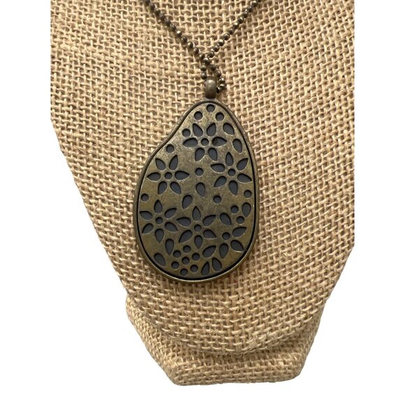 Peacock Feather Pendant Necklace Antique Gold Finish Adjustable Ball Chain - Picture 3 of 5